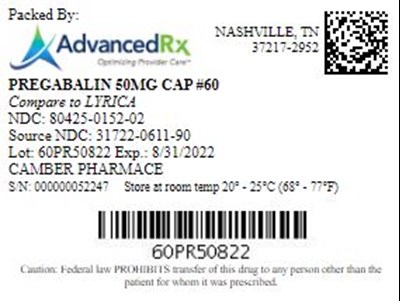 Pregabalin 50 mg Cap Qty 60 80425 0152